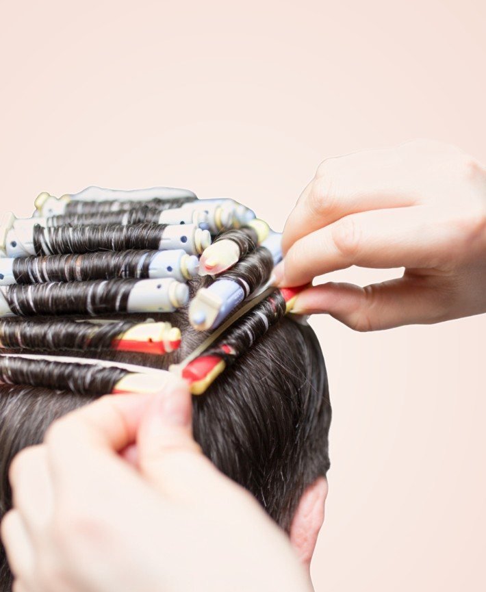 Perm rods being set at Studio 39 Salon